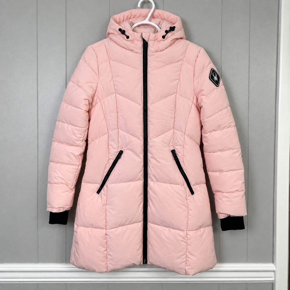 Spyder Women’s Medium Powder Pink Long Puffer Hooded Winter Coat